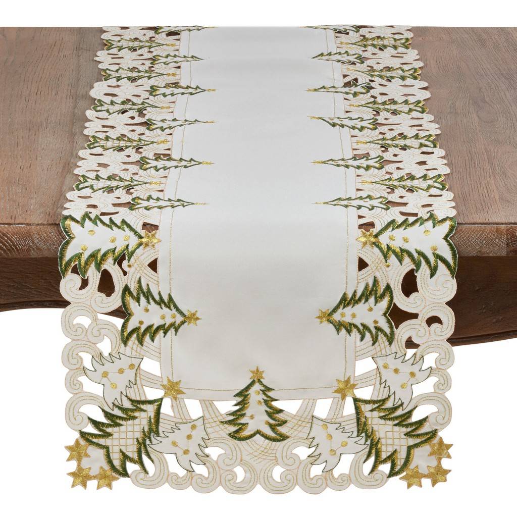 Picture of Saro Lifestyle QX227.I1654B 16 54 in. Polyester Holiday Runner with Christmas Trees Design, Ivory