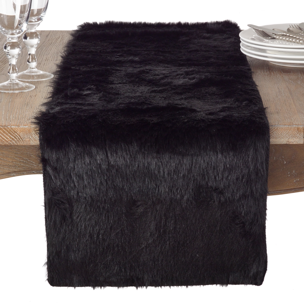 Picture of Saro Lifestyle 197.BK1590B Faux Fur Design Topper Table Runner