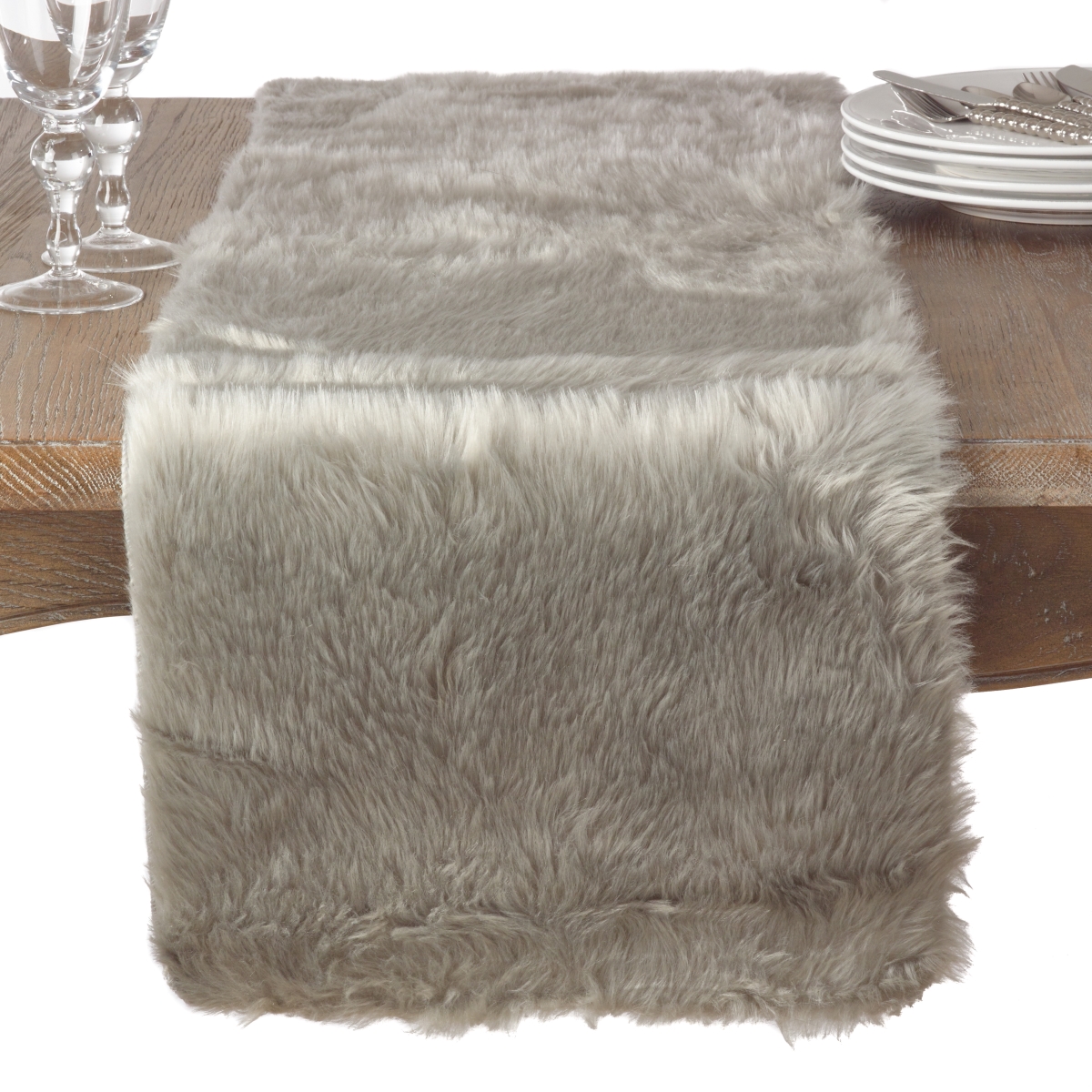 Picture of Saro Lifestyle 197.GY1590B 15 x 90 in. Faux Fur Design Topper Table Runner, Gray