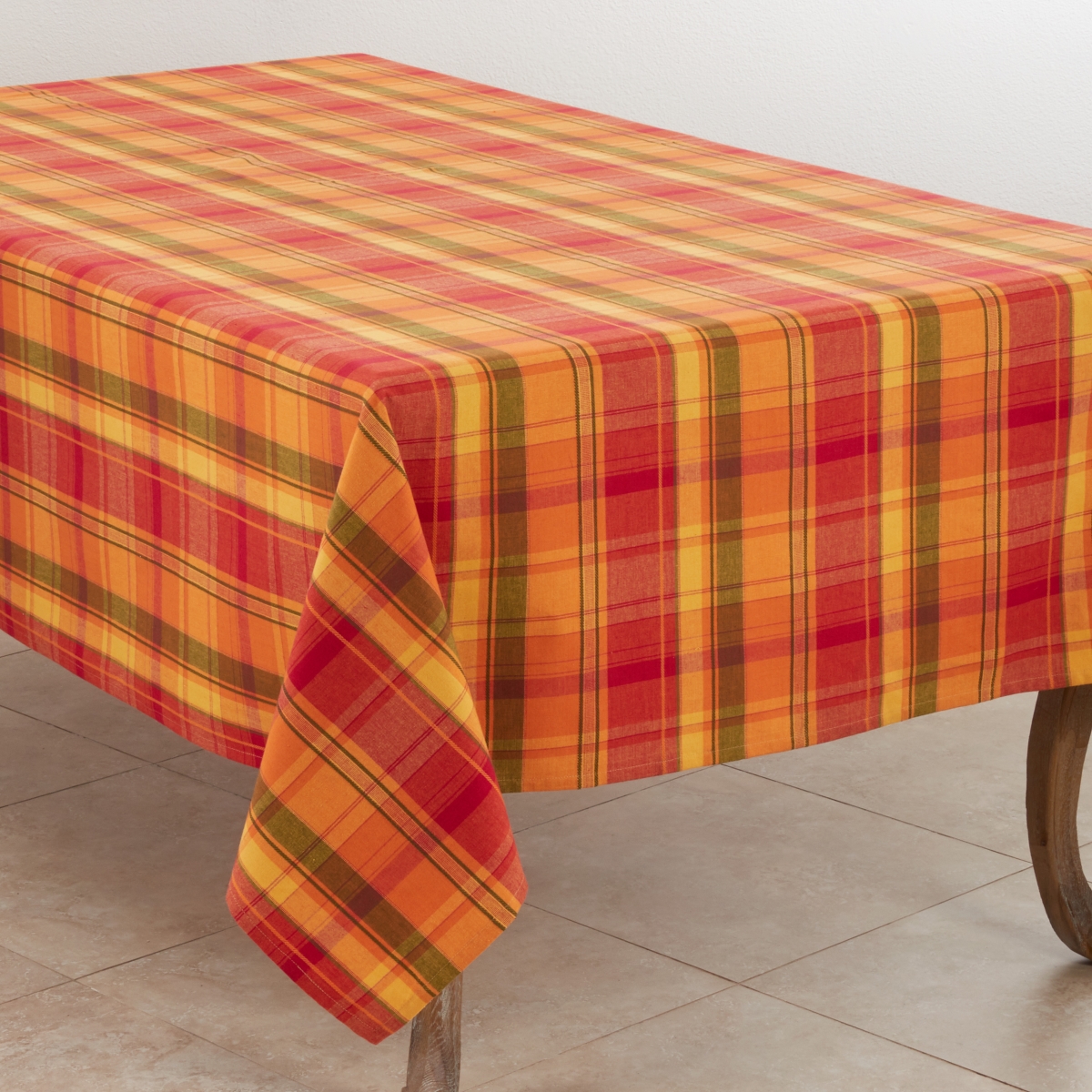 Picture of Saro Lifestyle 520.TC65120B 65 x 120 in. Warm Plaid Design Tablecloth&#44; Terracotta