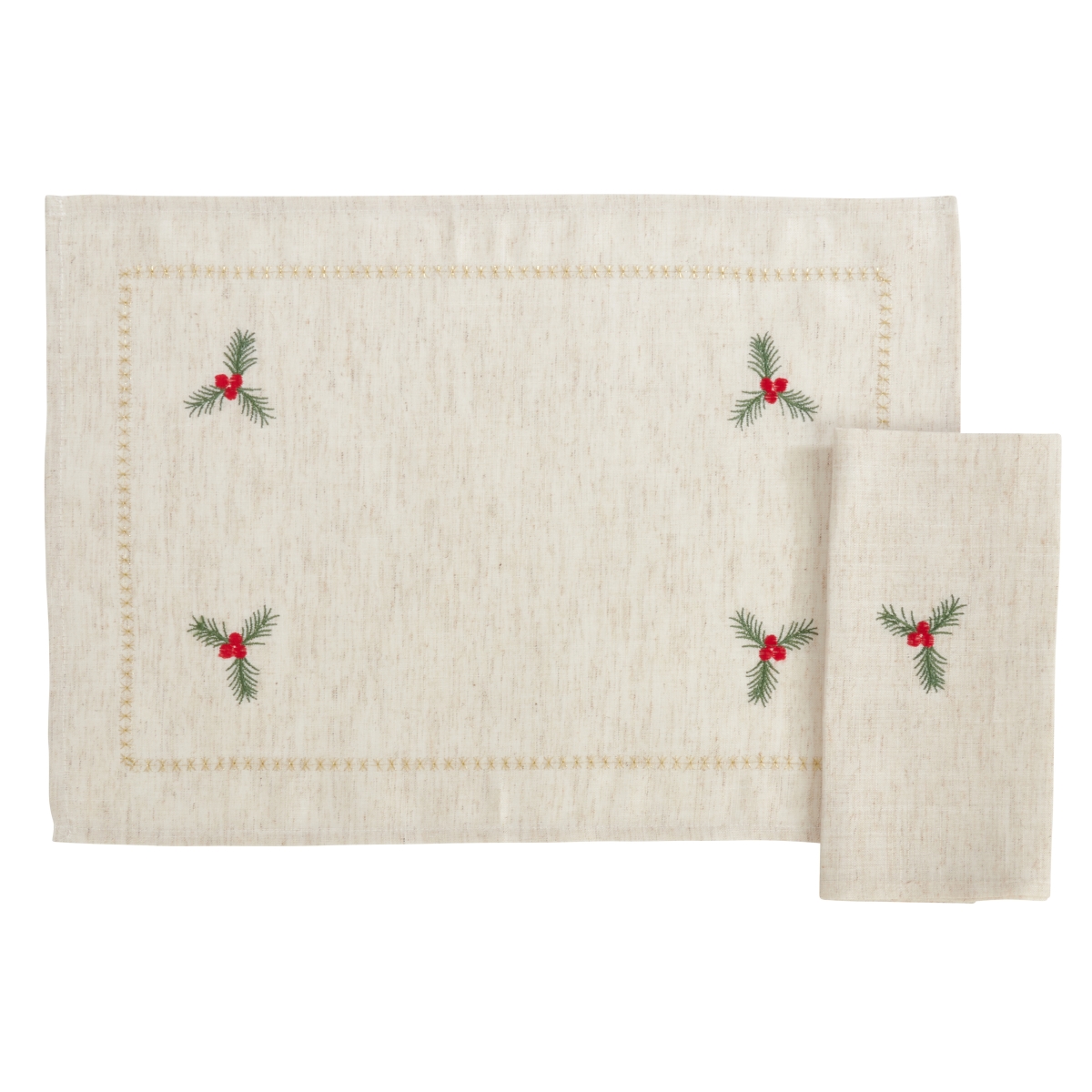 Picture of Saro Lifestyle 2155.N 20 x 20 in. Embroidered Holly Placemat and Napkin Set (4 Placemats + 4 Napkins)