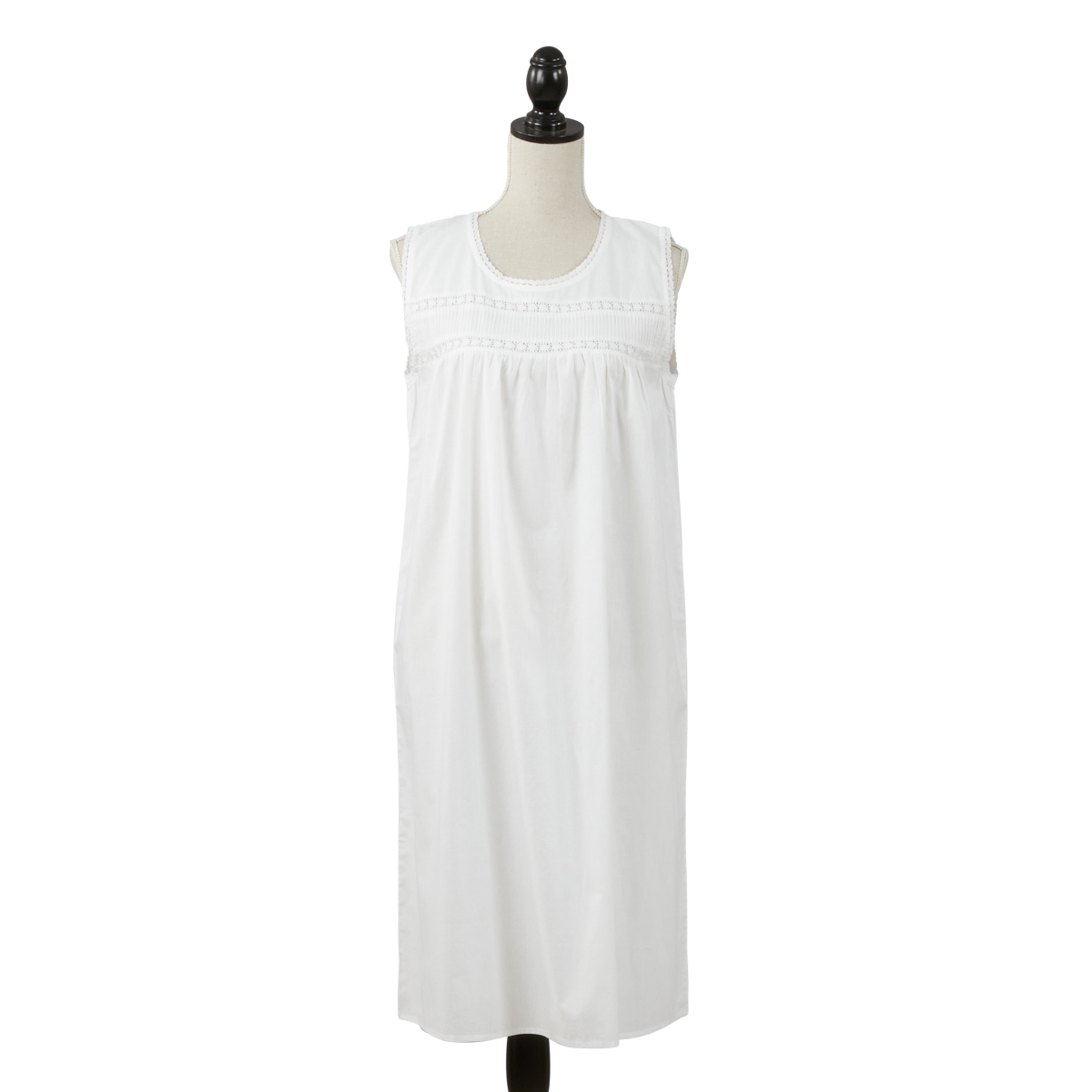 Embroidered Sleeveless Womens Long Nightgown, White - Size 6