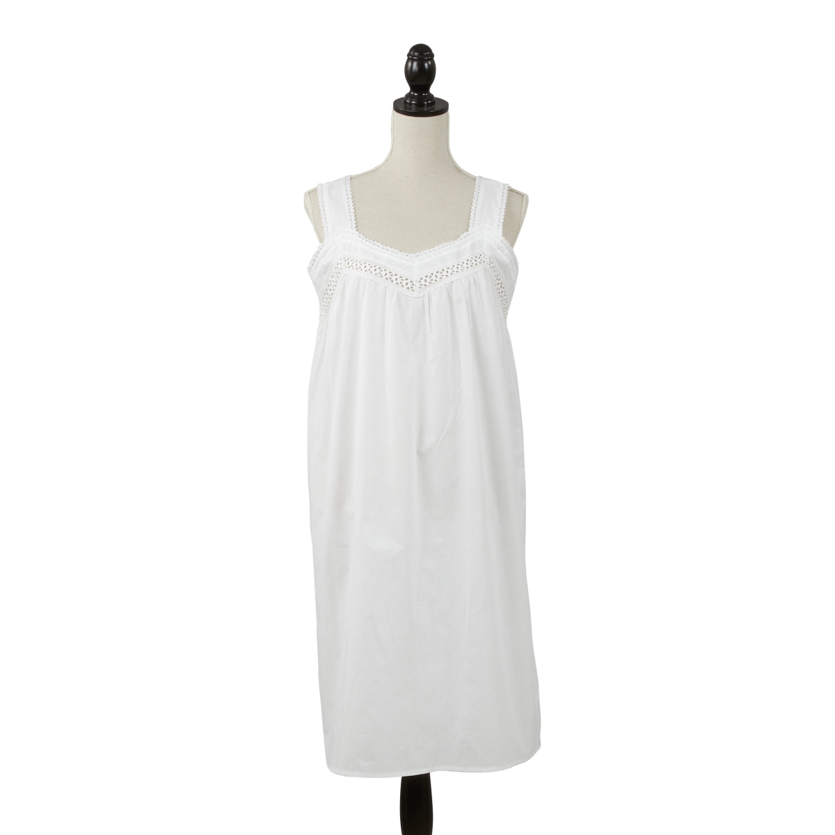 Embroidered Long Nightgown, White - Medium