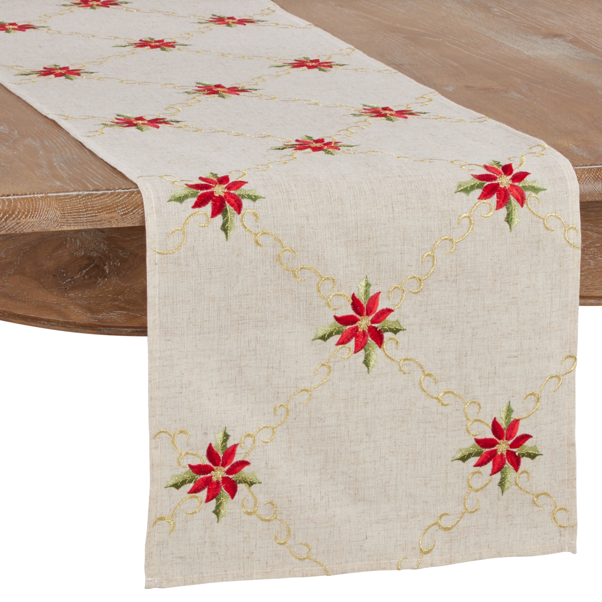 Picture of Saro Lifestyle 4505.N1672B 16 x 72 in. Embroidered Poinsettia Dining Table Runner, Natural