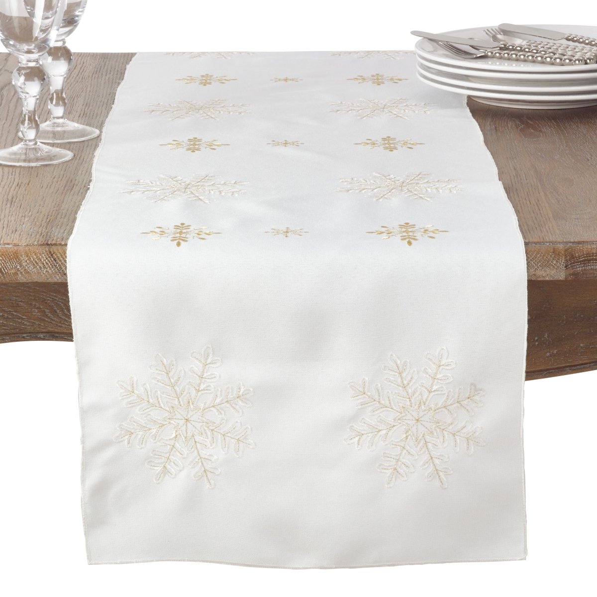 Picture of Saro Lifestyle 116.I16120B 16 x 120 in. Embroidered Snowflake Christmas Holiday Table Runner, Ivory
