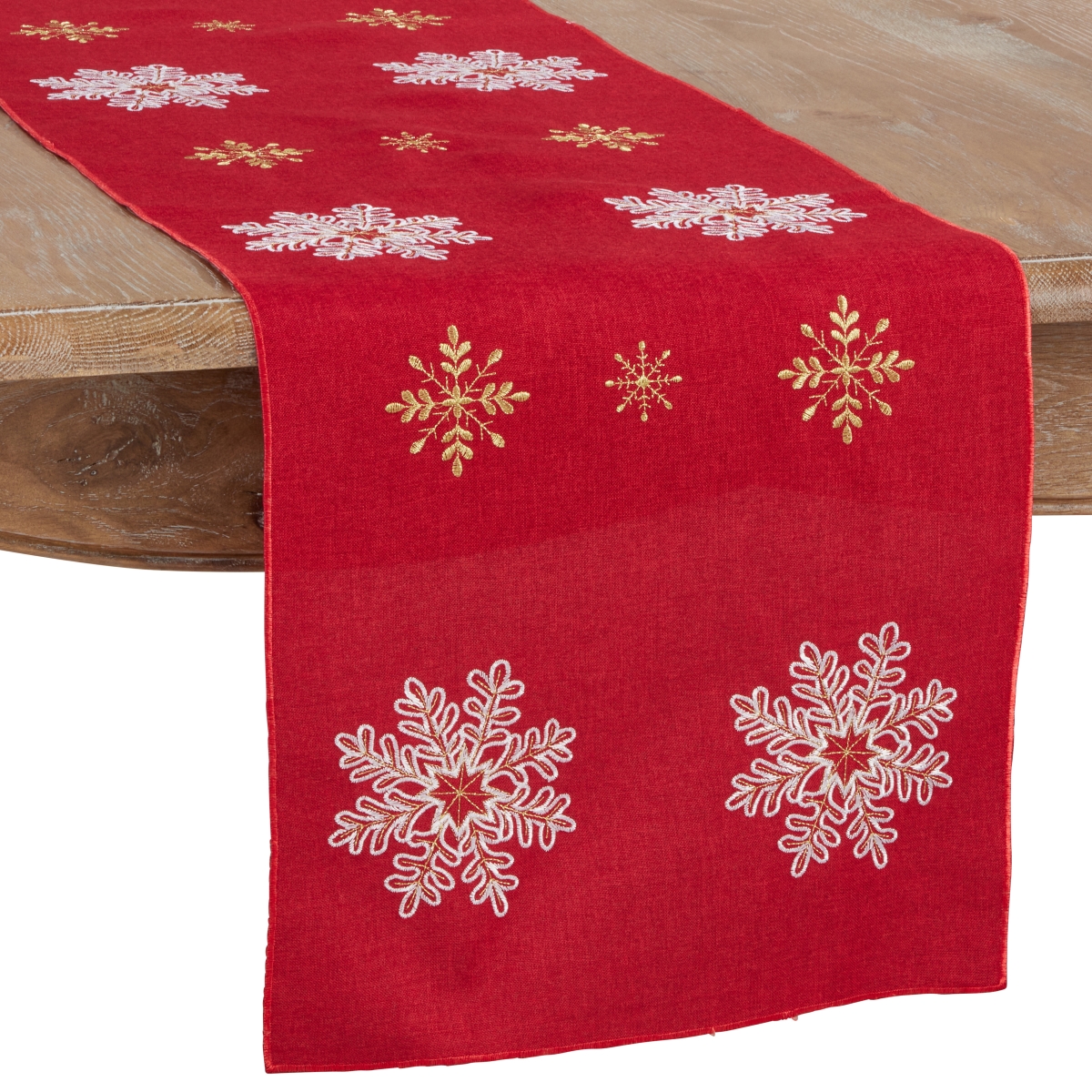 Picture of Saro Lifestyle 116.R16120B 16 x 120 in. Embroidered Snowflake Christmas Holiday Table Runner, Red