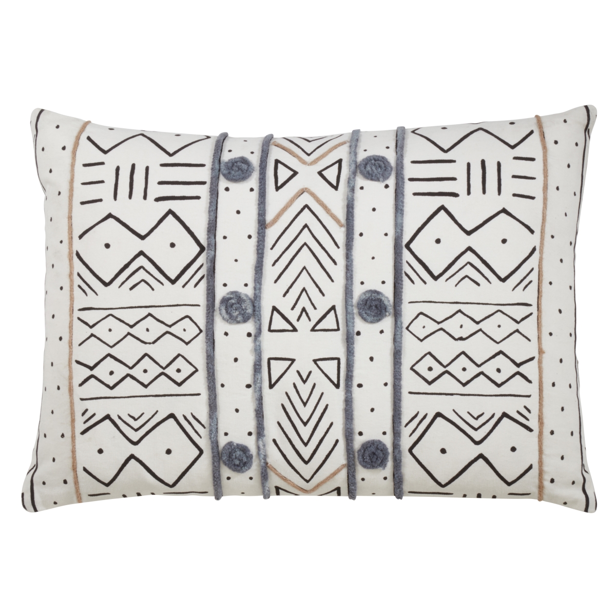 14 x 20 in. Mud Cloth Cotton Throw Down Filled Pillow, White