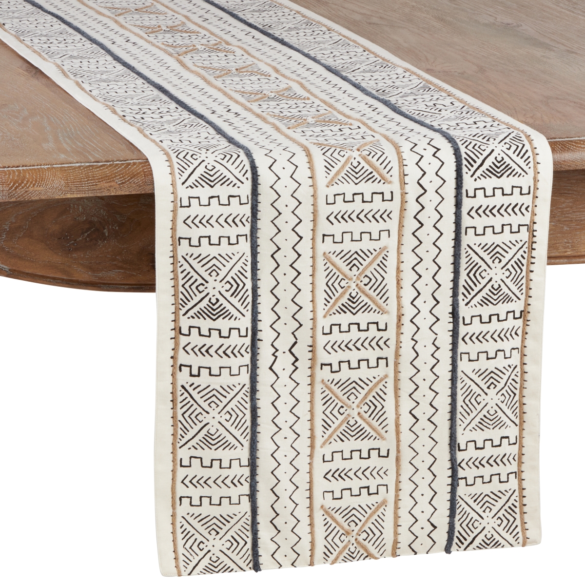 Picture of Saro Lifestyle 663.W1690B 16 x 90 in. Mud Cloth Table Runner, White
