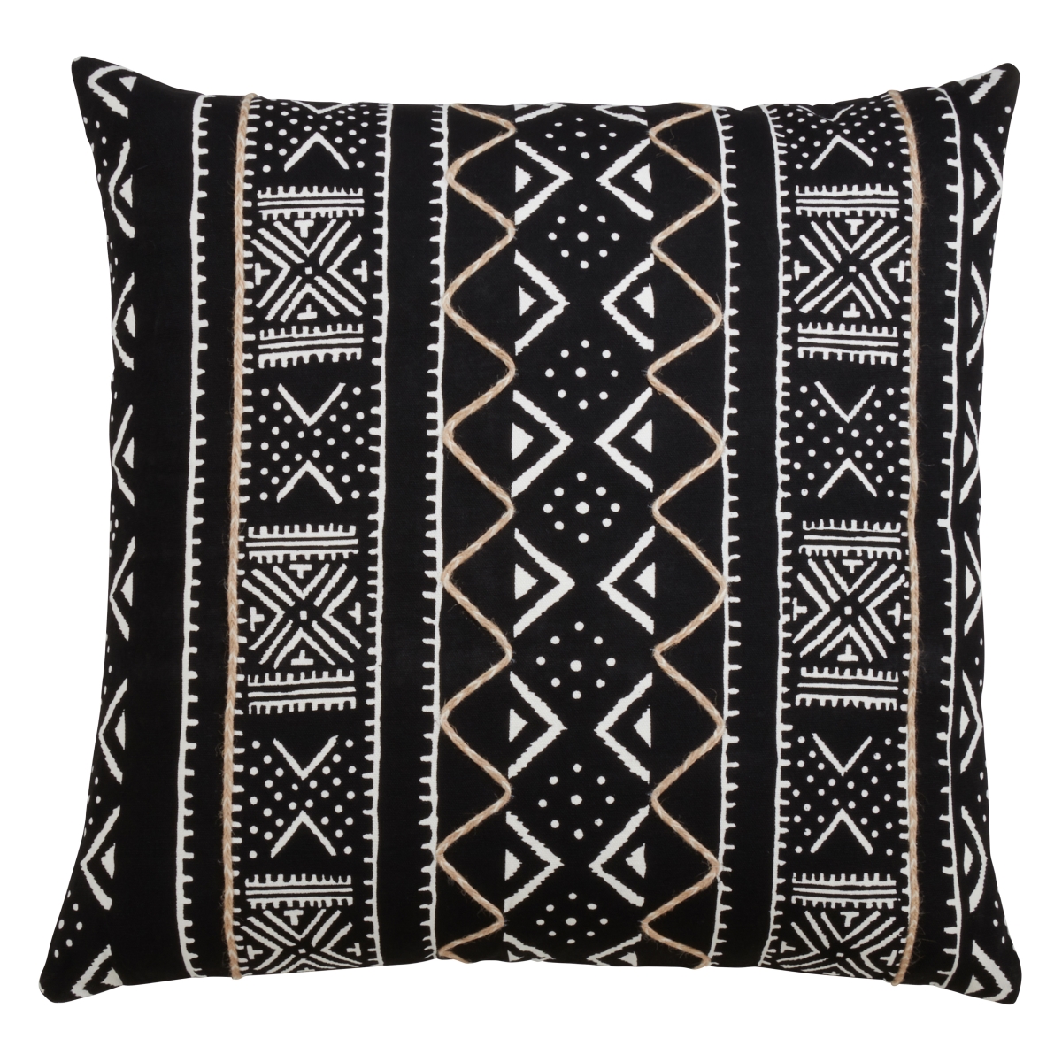 20 in. Mud Cloth Throw Down Filled Pillow, Black