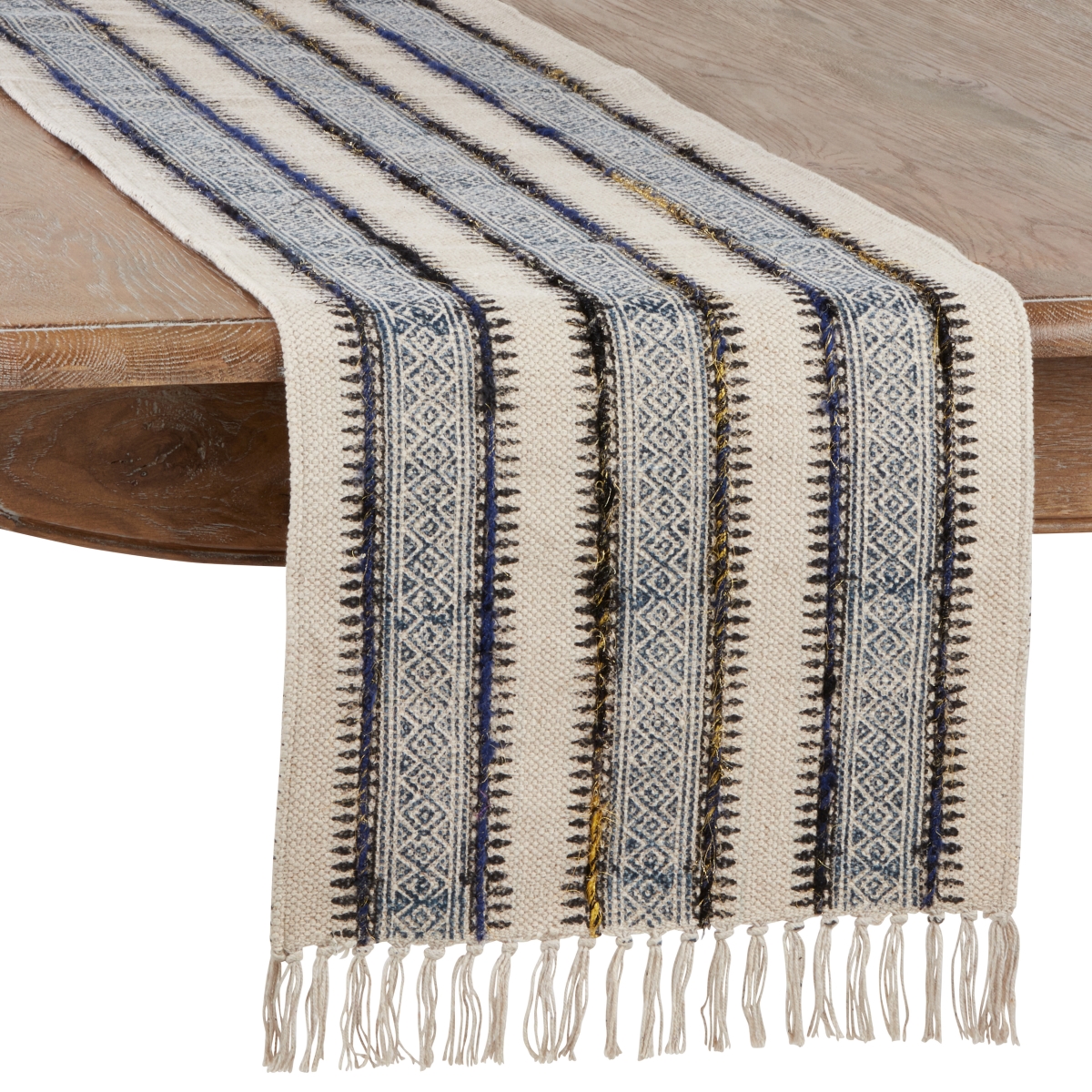 Picture of Saro Lifestyle 2319.IN1672B 16 x 72 in. Embroidered Block Print Table Runner, Ivory