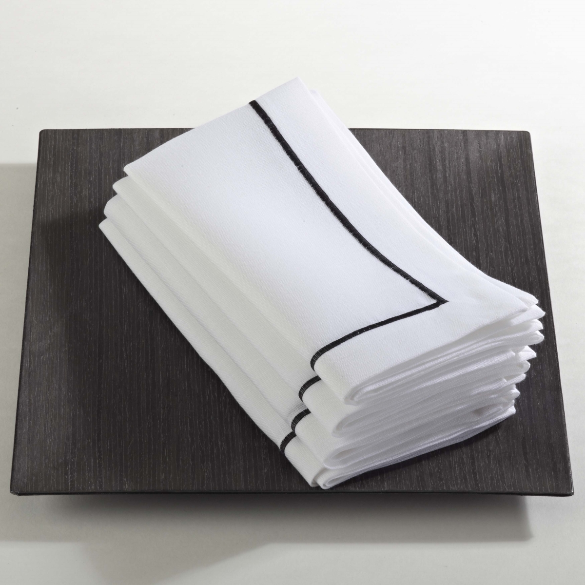 Picture of SARO 810.BK20S 20 in. Classic Line Square Embroidered Line Design Napkin - Black  Set of 4