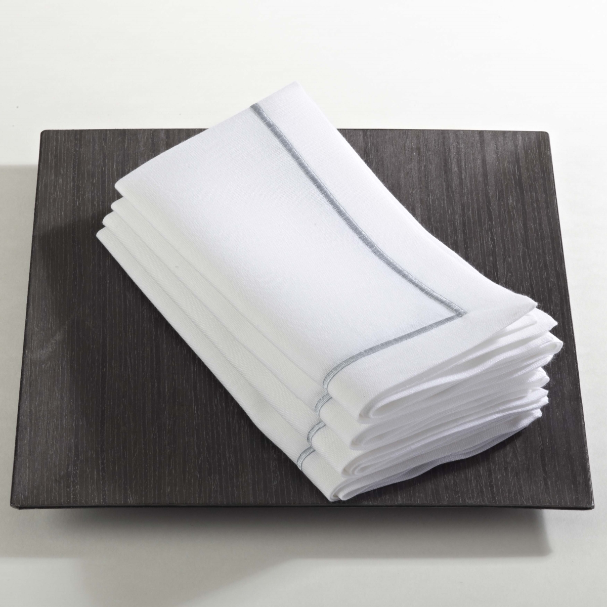Picture of SARO 810.PT20S 20 in. Classic Line Square Embroidered Line Design Napkin - Platinum  Set of 4