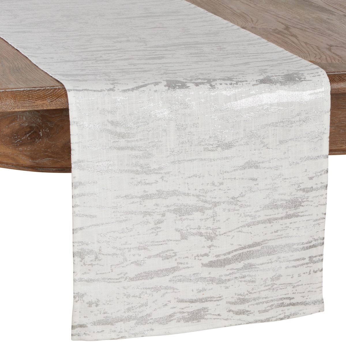 Picture of Saro Lifestyle 1612.S16108B 16 x 108 in. Distressed Foil Metallic Design Cotton Oblong Table Runner, Silver