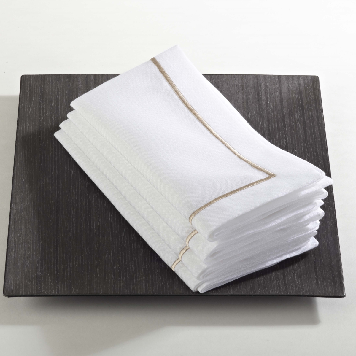Picture of SARO 810.CH20S 20 in. Classic Line Square Embroidered Line Design Napkin - Champagne  Set of 4