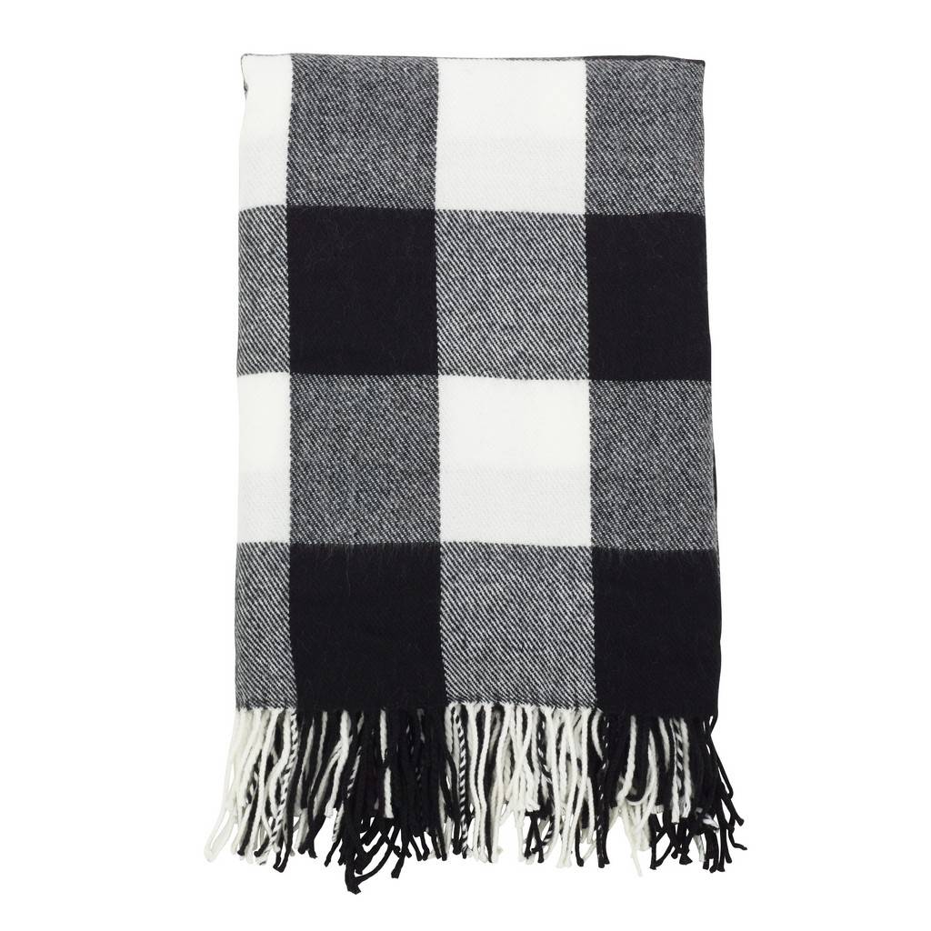 TH032.BK6080 60 x 80 in. Buffalo Plaid Check Tassel Throw Blanket, Black