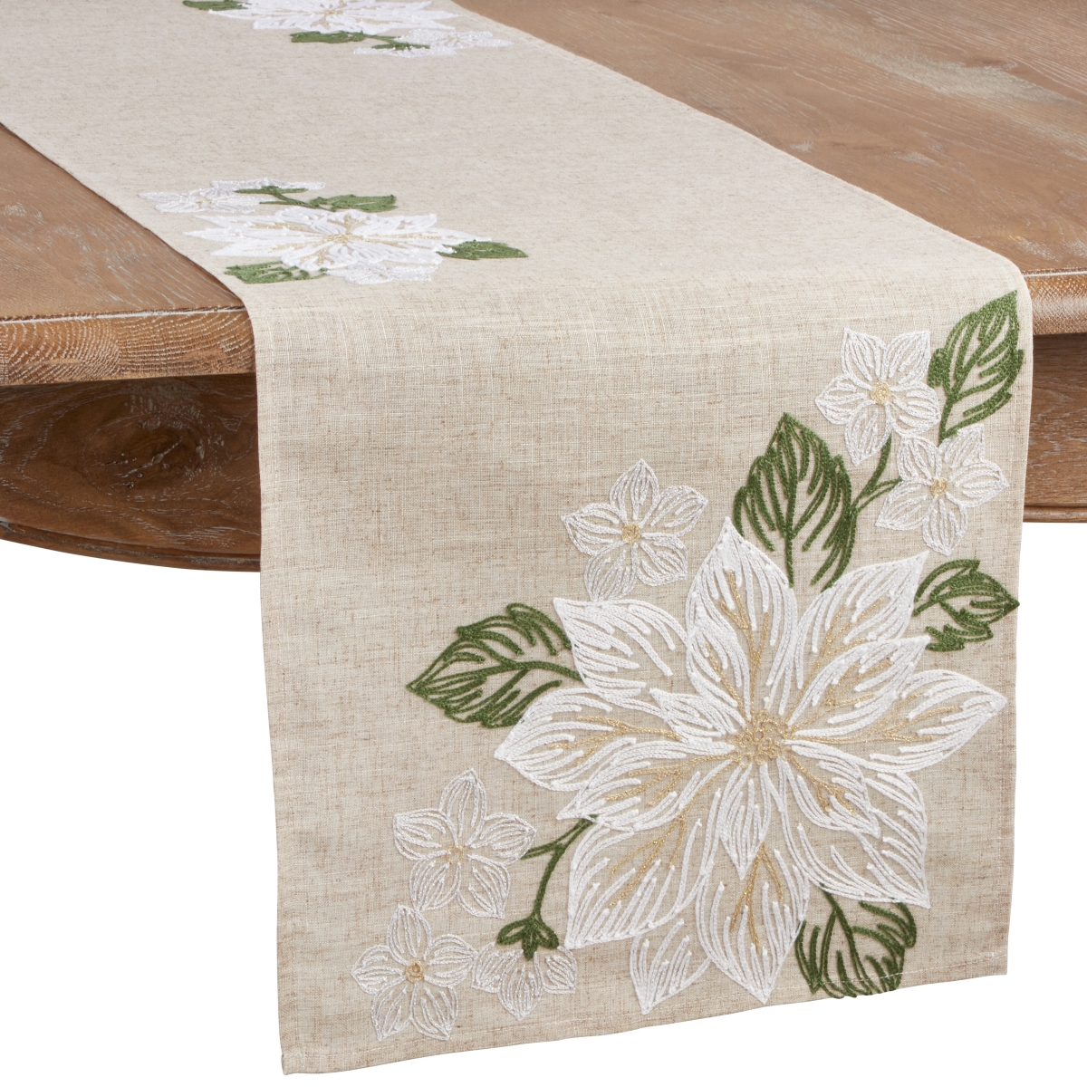 Picture of Saro Lifestyle 7426.N1670B 16 x 70 in. Embroidered Poinsettia Table Runner, Natural