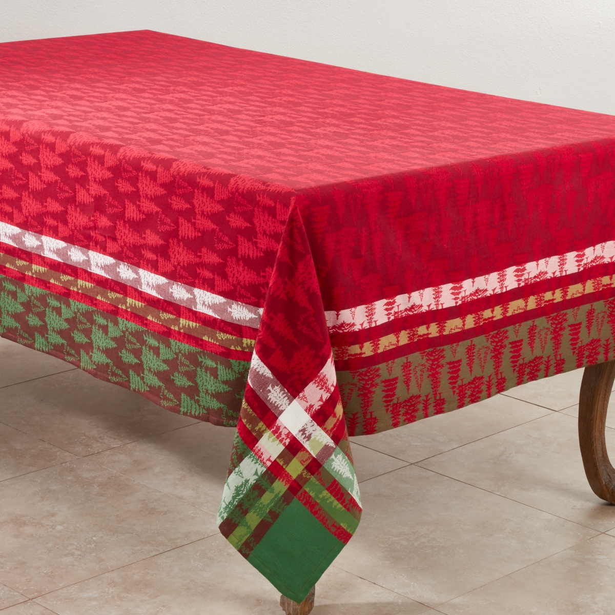 Picture of Saro Lifestyle 2108.M65140B 65 x 140 in. Plaid Christmas Tree Design Cotton Table Topper Tablecloth, Multi Color