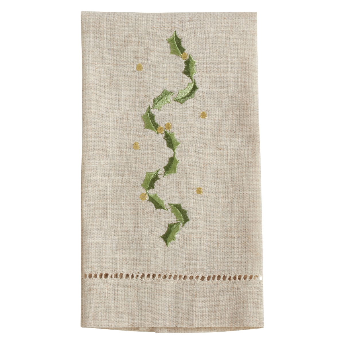 Picture of Saro Lifestyle XM754.N1422 14 x 22 in. Embroidered & Hemstitched Holly Leaves Guest Towels, Natural - Set of 4