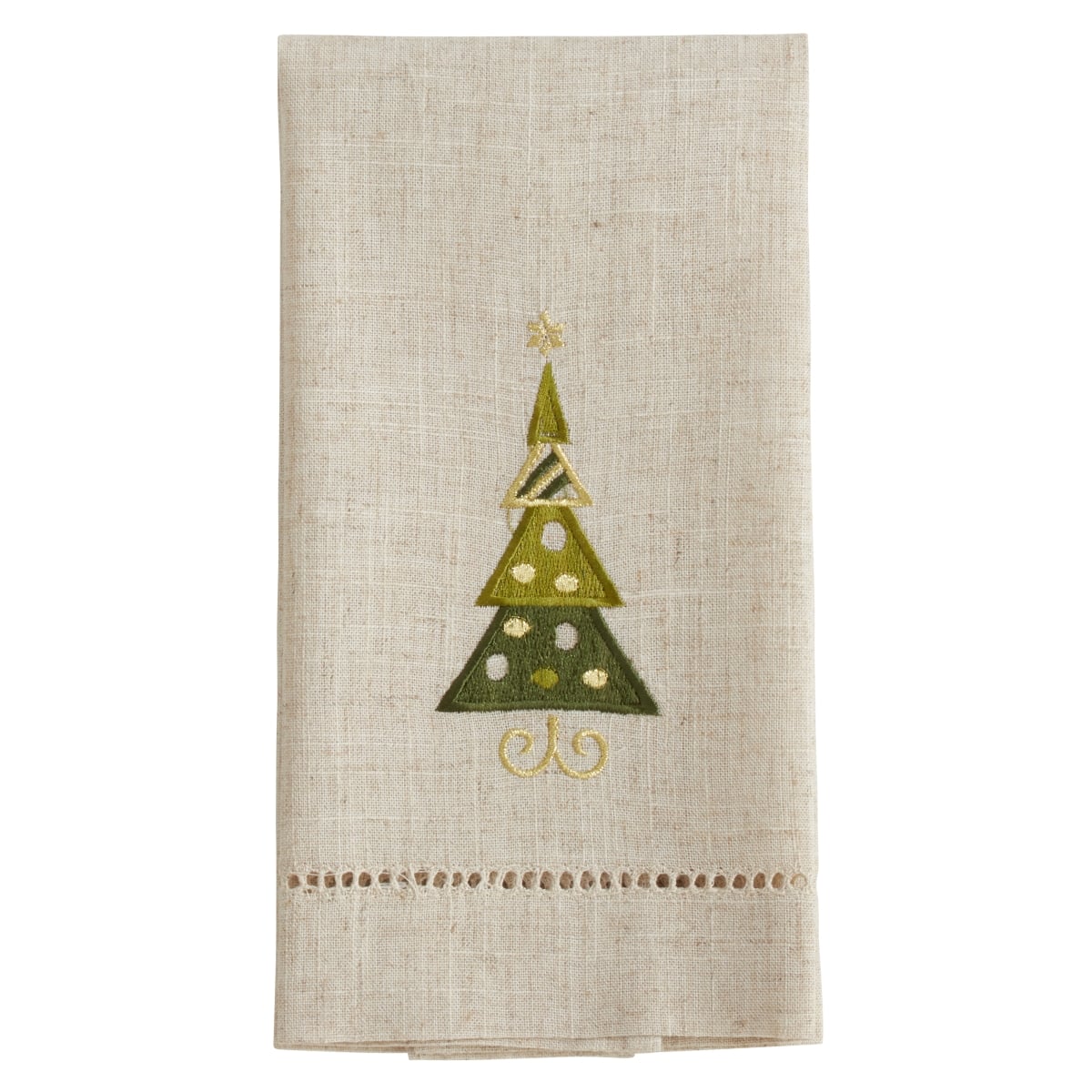 Picture of Saro Lifestyle XM755.N1422 14 x 22 in. Embroidered & Hemstitched Christmas Tree Guest Towels, Natural - Set of 4