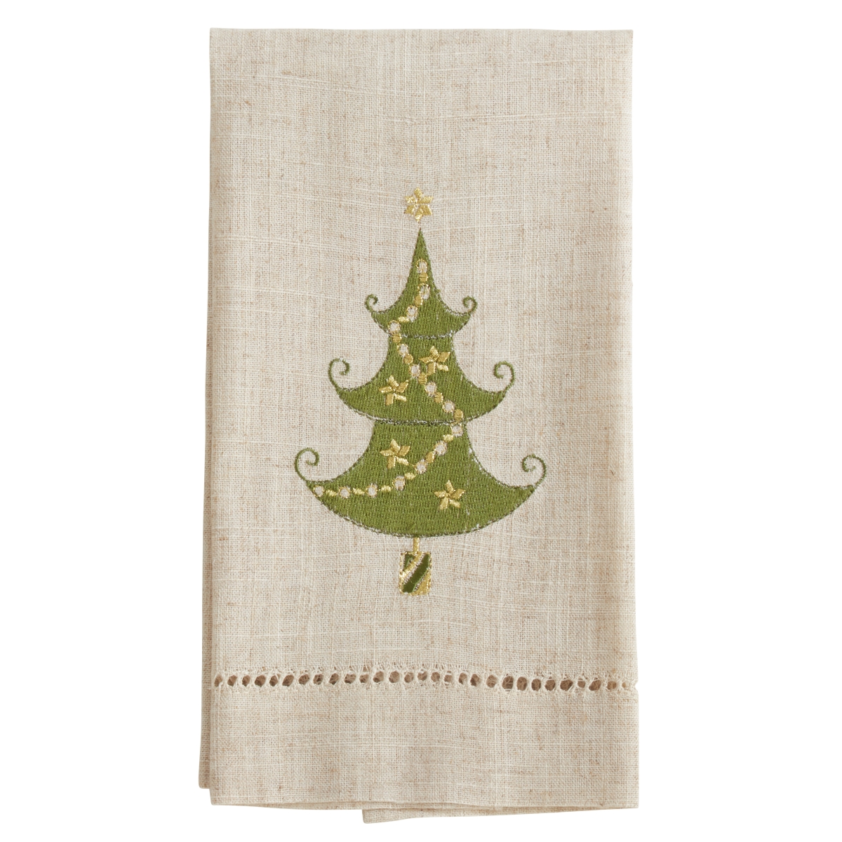 Picture of Saro Lifestyle XM756.N1422 14 x 22 in. Embroidered & Hemstitched Lighted Christmas Tree Guest Towels, Natural - Set of 4