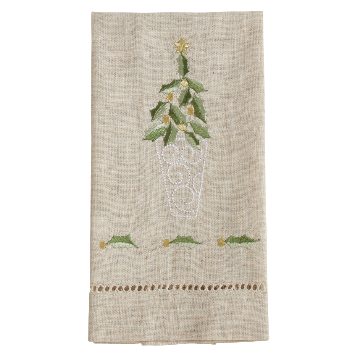 Picture of Saro Lifestyle XM759.N1422 14 x 22 in. Embroidered & Hemstitched Topiary Guest Towels, Natural - Set of 4