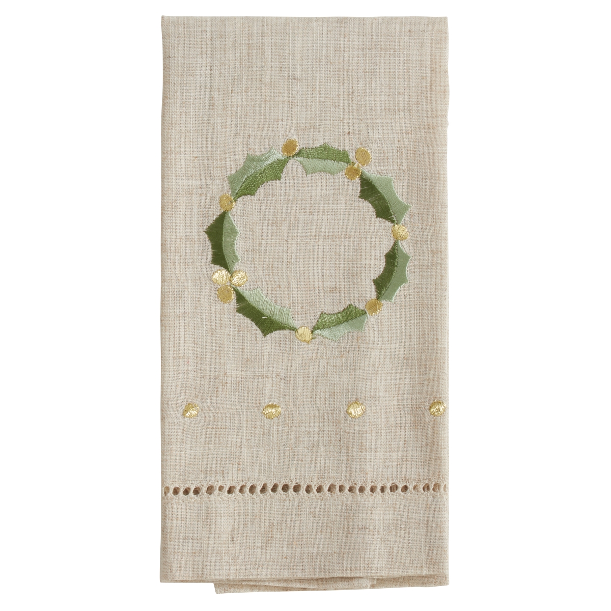 Picture of Saro Lifestyle XM760.N1422 14 x 22 in. Embroidered & Hemstitched Wreath Guest Towels, Natural - Set of 4