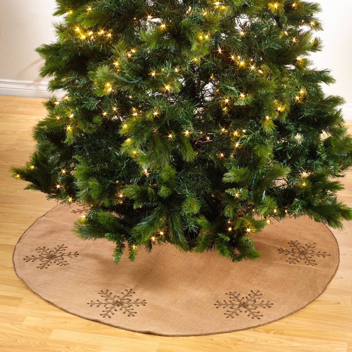 72 in. Beaded Snowflake Design Tree Skirt, Natural