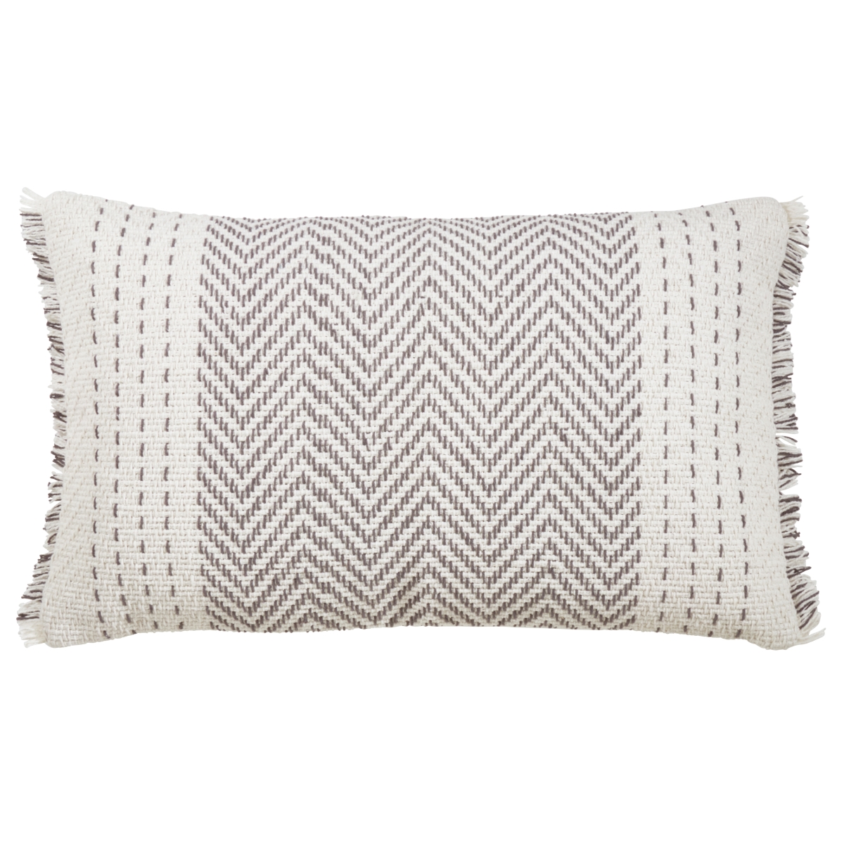 Kantha Stitch Down Filled Throw Pillow - Gray - 14 x 23 in.