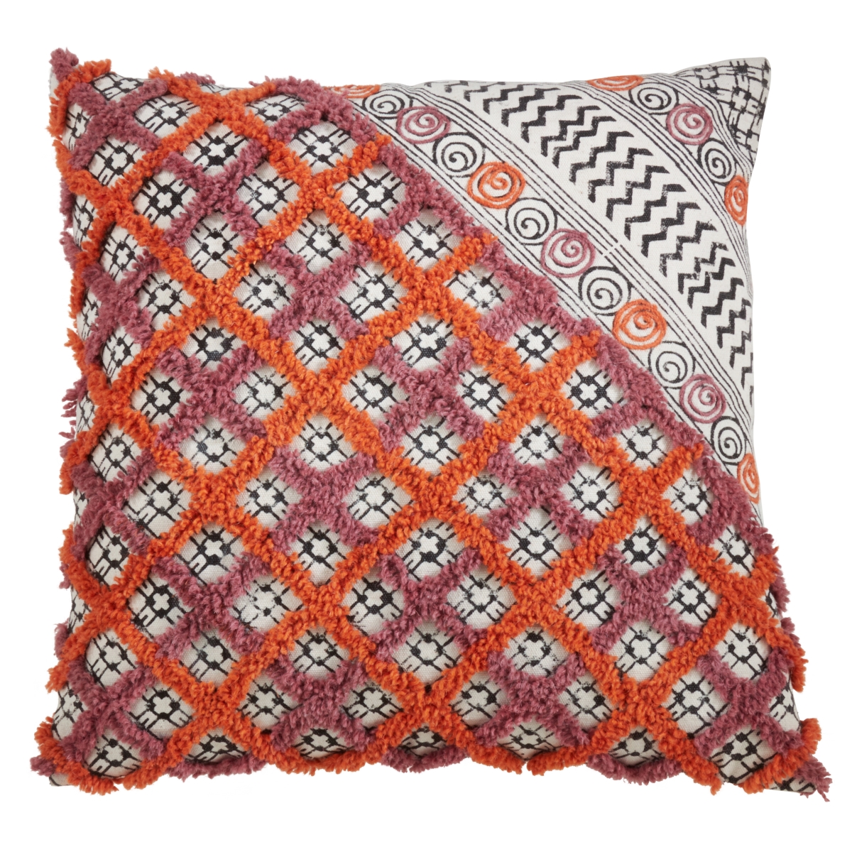 28 x 28 in. Block Print Embroidered Floor Pillow, Coral