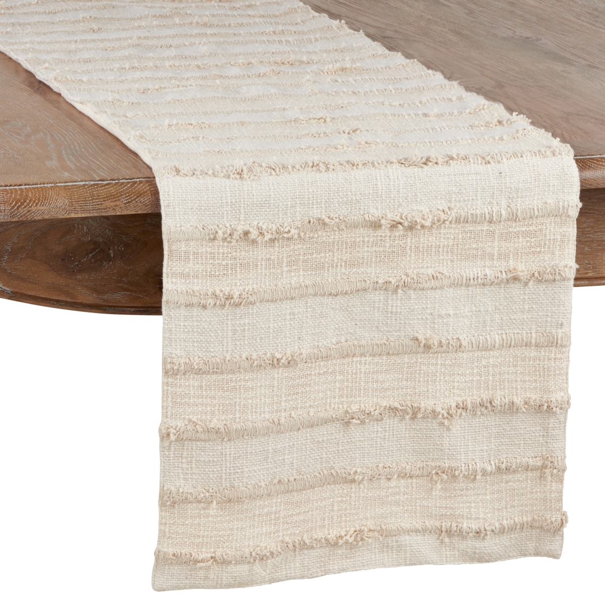 Picture of Saro Lifestyle 9010.I1672B 16 x 72 in. Fringe Stripe Table Runner, Ivory