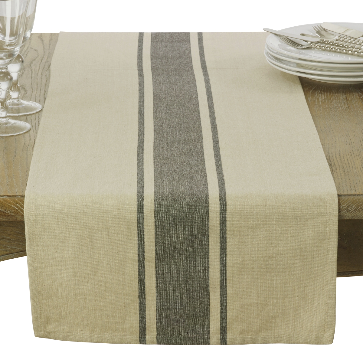 Picture of Saro Lifestyle 3011.N16108B 16 x 108 in. Cotton Table Runner with Banded Design, Natural