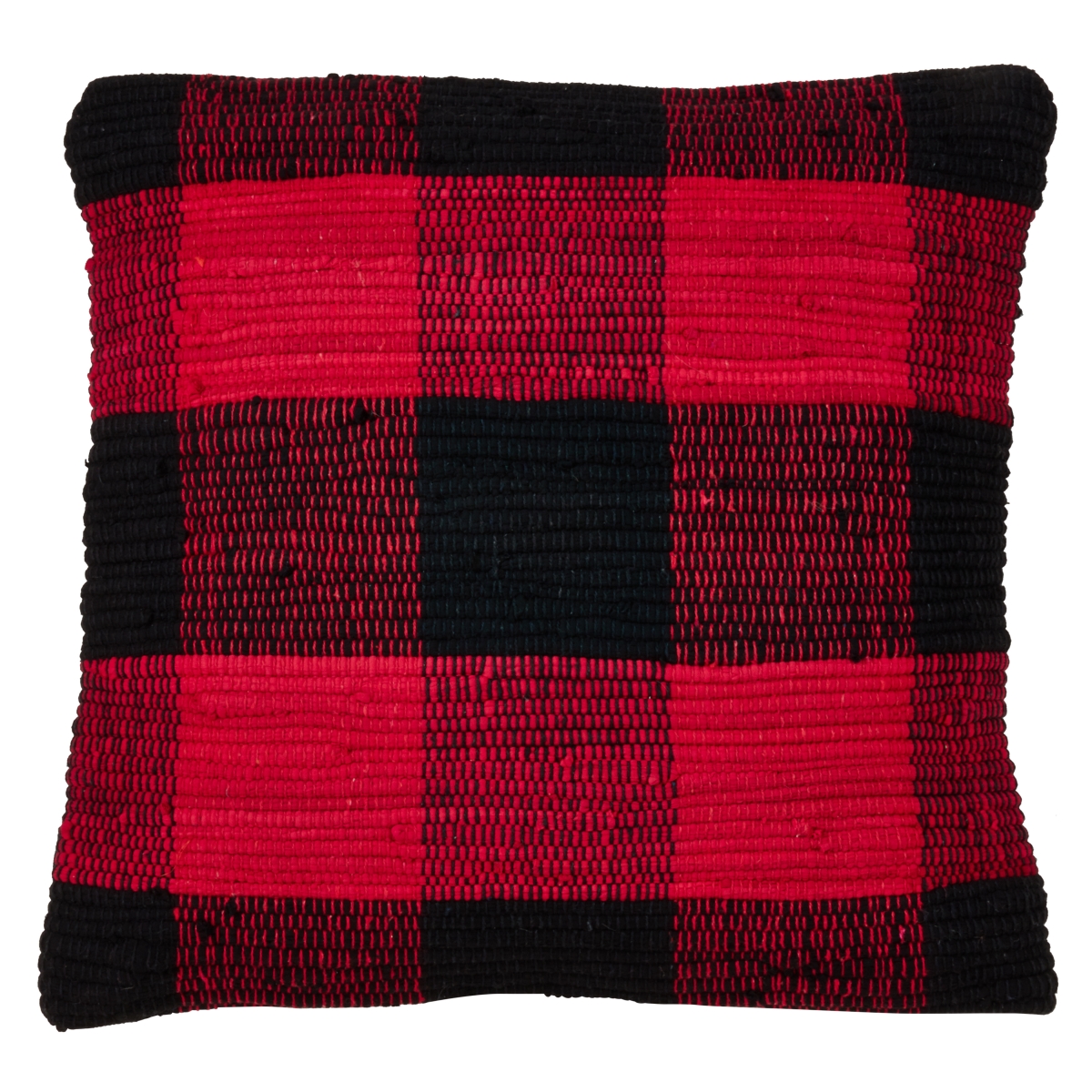 18 in. Buffalo Plaid Chindi Throw Down Filled Pillow