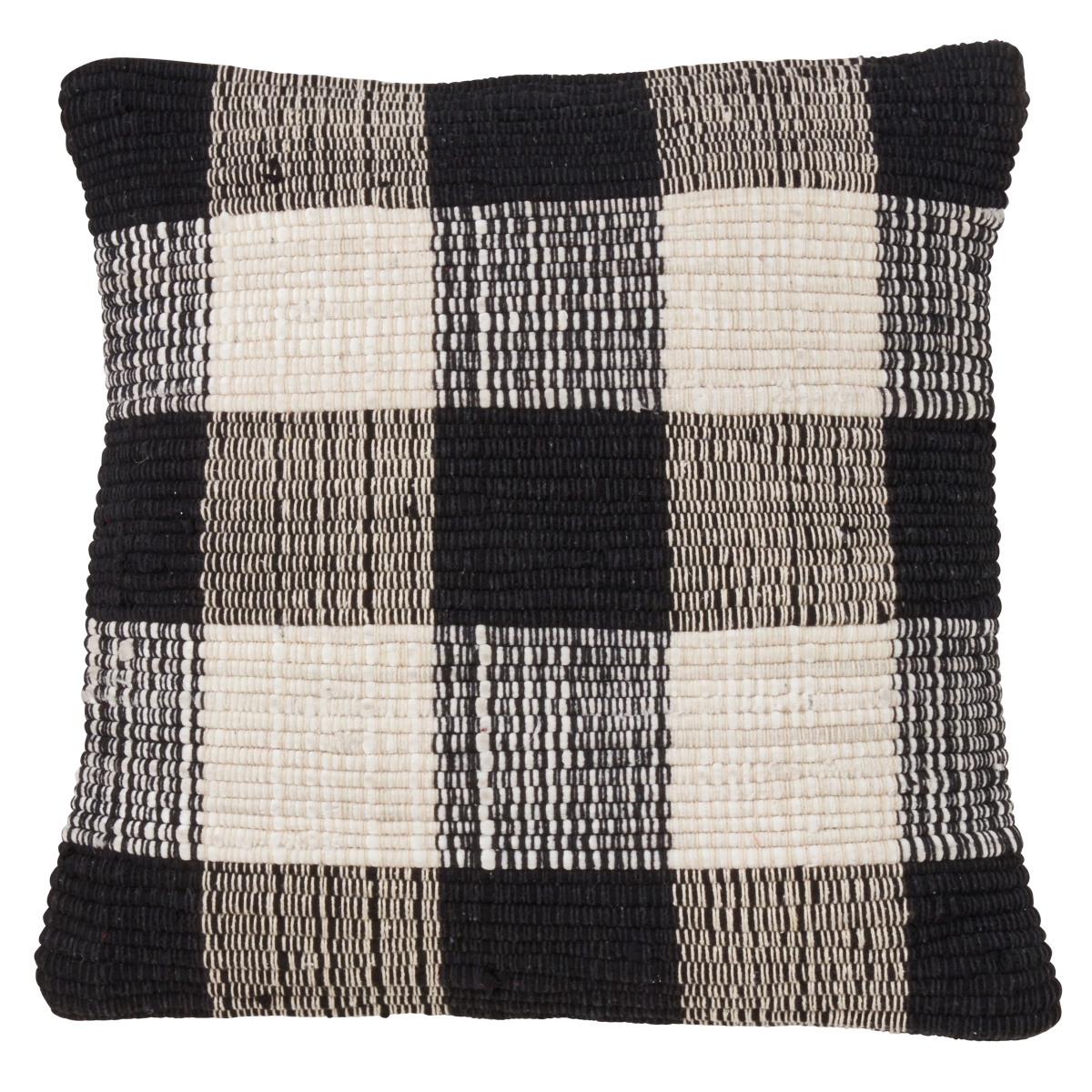 18 in. Buffalo Plaid Chindi Throw Down Filled Pillow, Black
