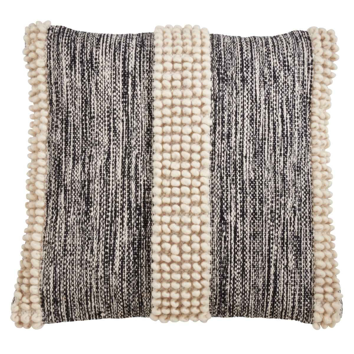22 in. Pom Pom Stripe Square Down Filled Pillow, Black