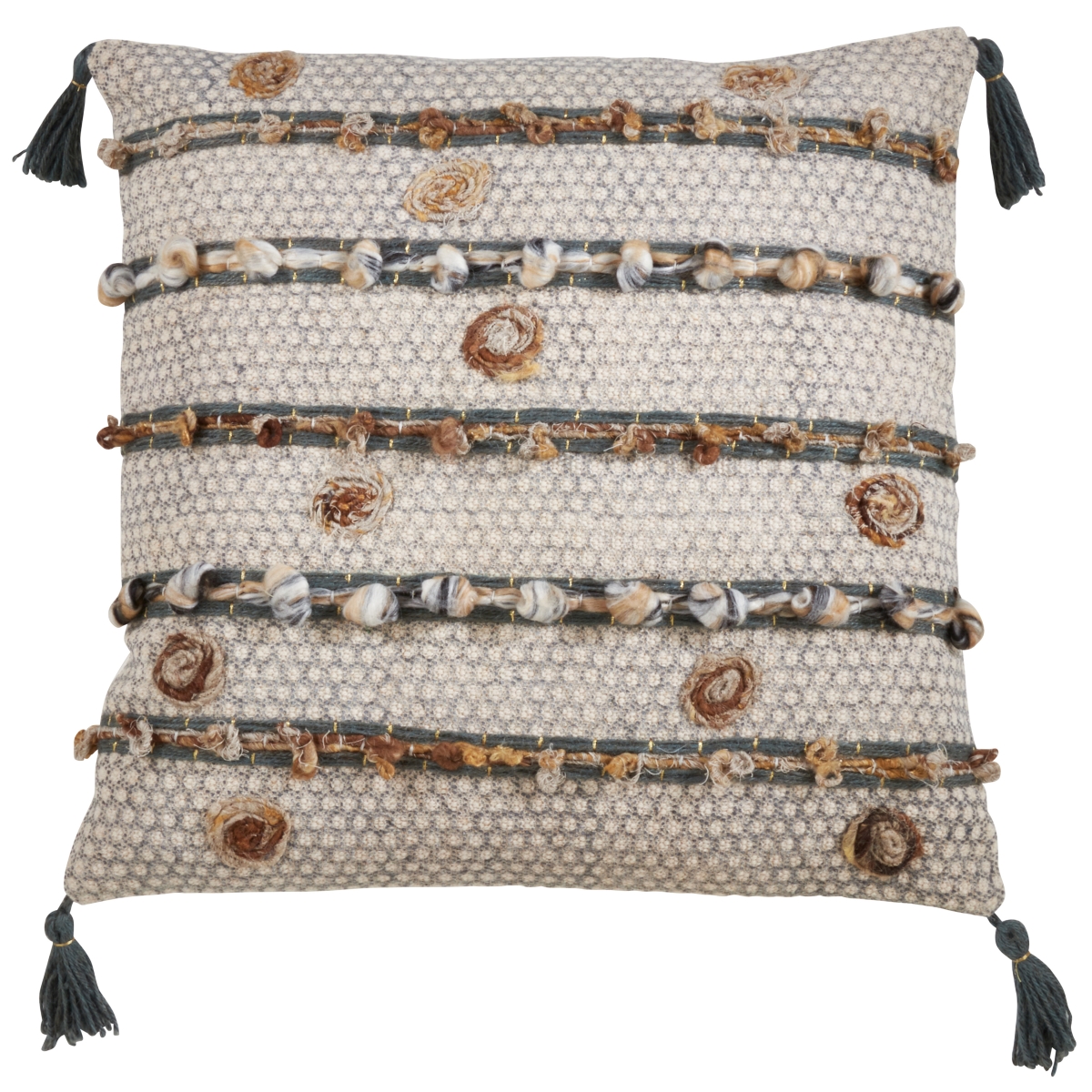 22 in. Block Print Embroidered Square Down Filled Pillow