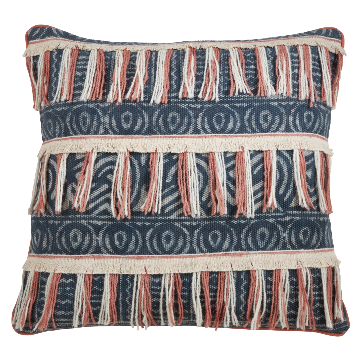 28 in. Block Print Embroidered Floor Pillow, Blue