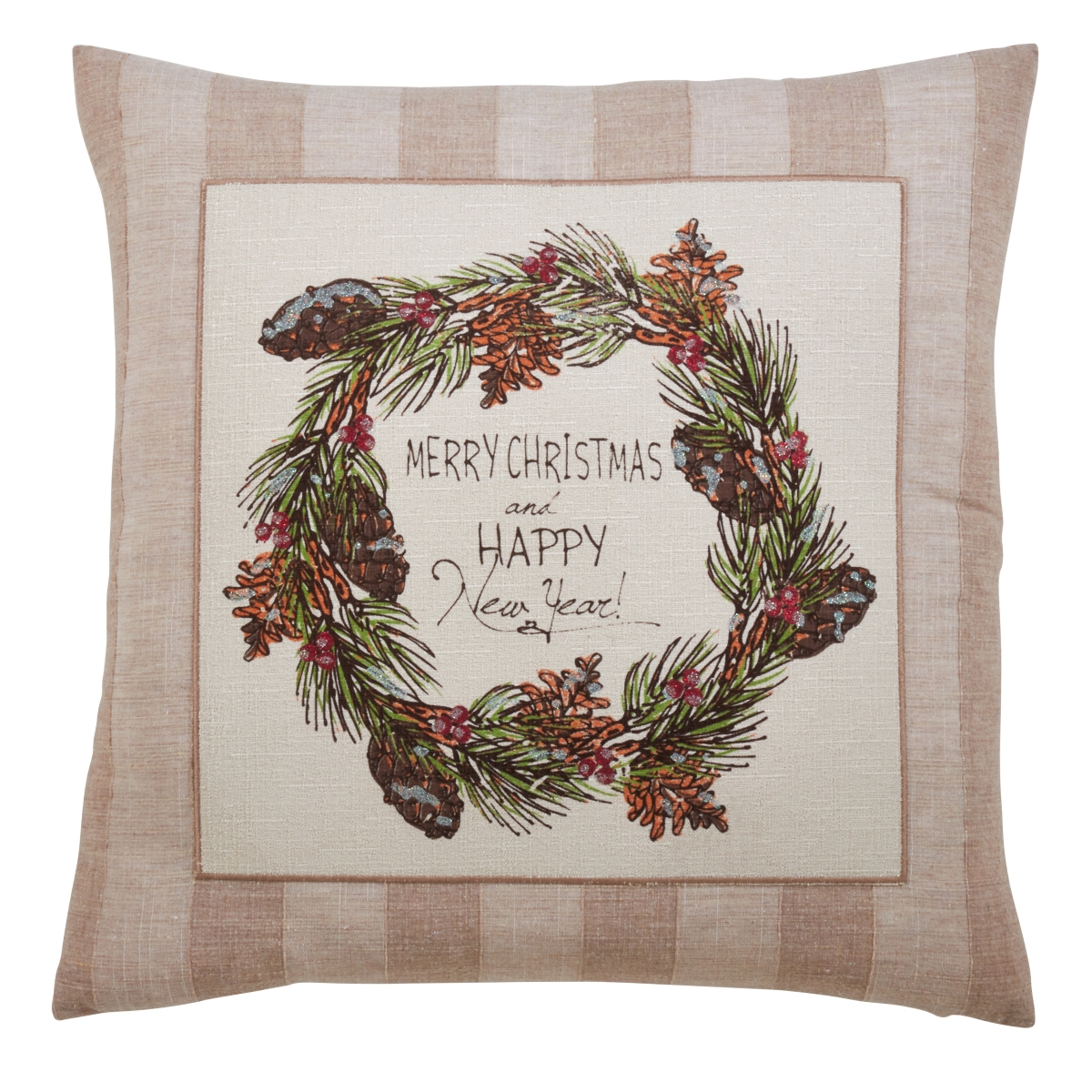 8810.N17SP 17 in. Merry Christmas & Happy New Year Poly Filled Pillow, Natural