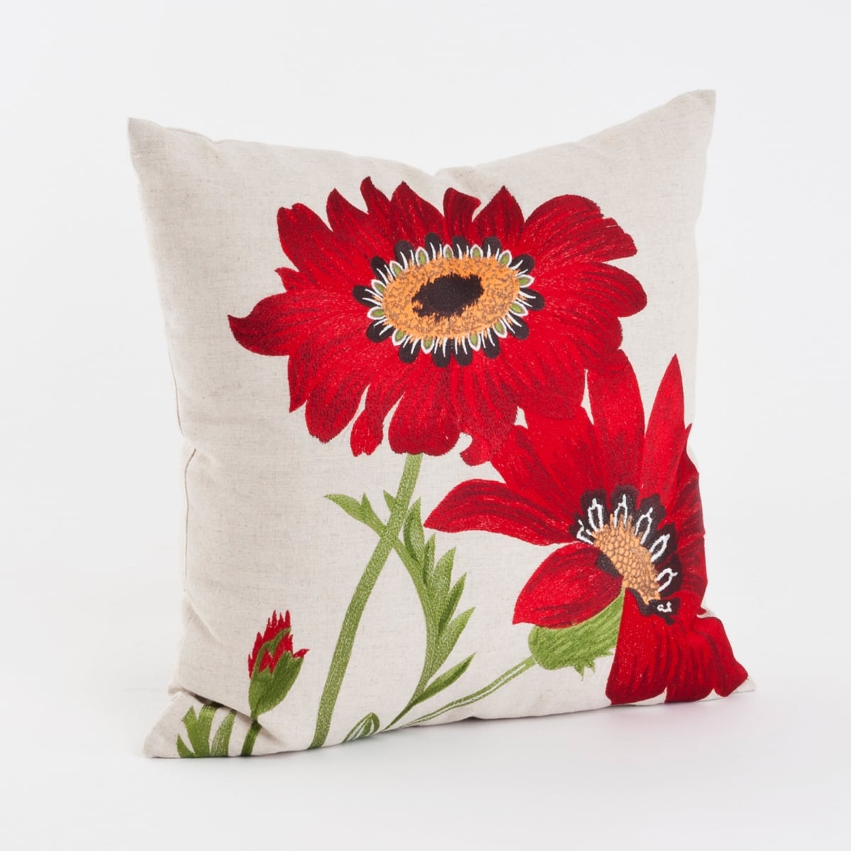 SARO  18 in. Jacquard Square Embroidered Floral Throw Pillow - Red
