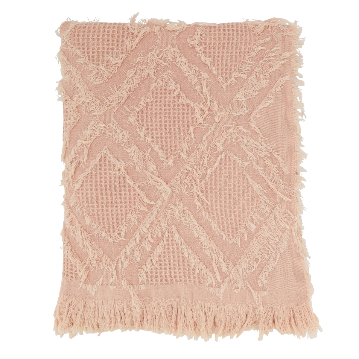50 x 60 in. Fringe Waffle Weave Throw Blanket, Rose