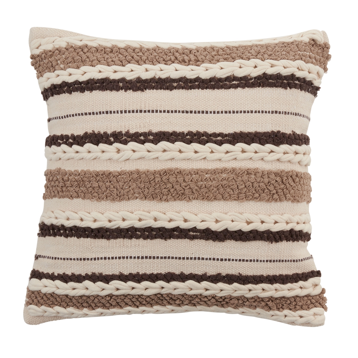20 in. Striped Woven Design Throw Pillow with Down Filling, Ivory