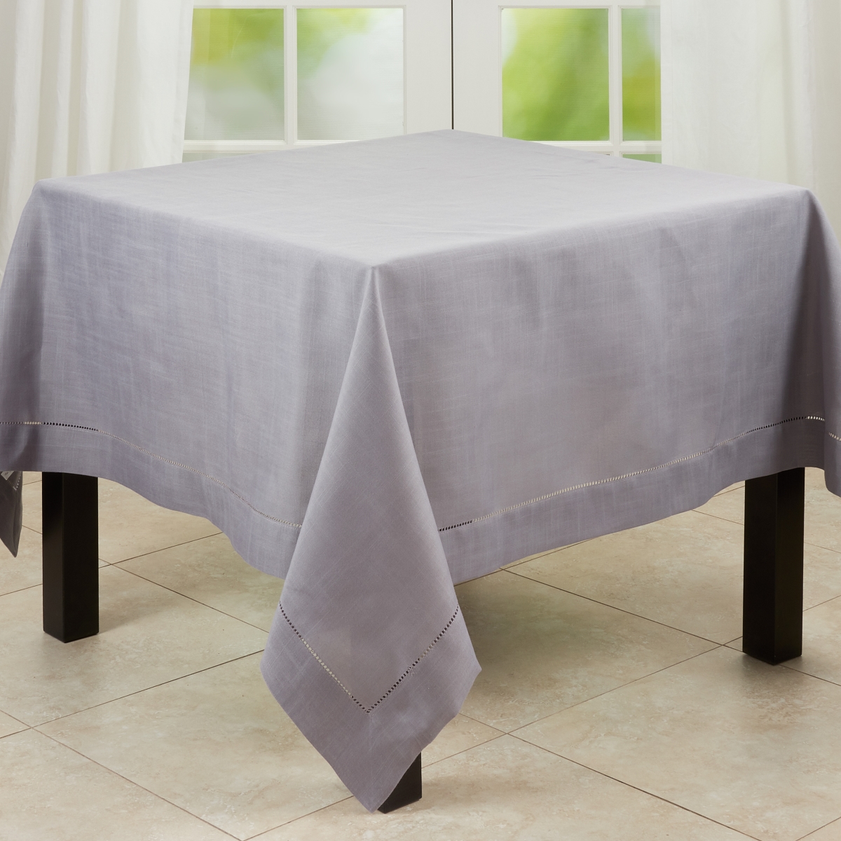 Picture of Saro Lifestyle 6319.ST84S 84 in. Hemstitched Border Tablecloth, Slate
