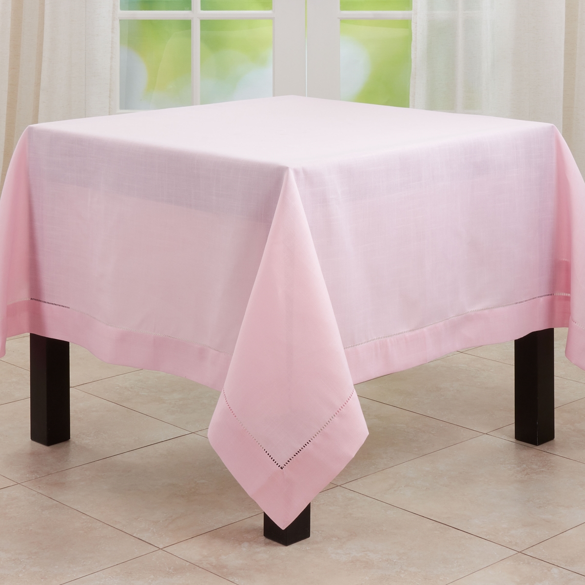 Picture of Saro Lifestyle 6320.P72S 72 in. Hemstitched Border Tablecloth, Pink