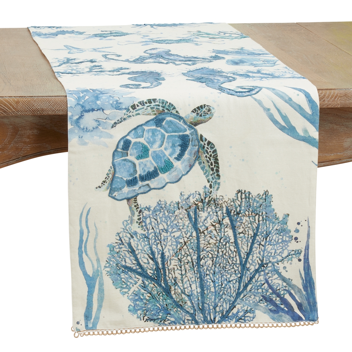 Picture of Saro Lifestyle 689.BL1672B 16 x 72 in. Sea Life Table Runner, Blue