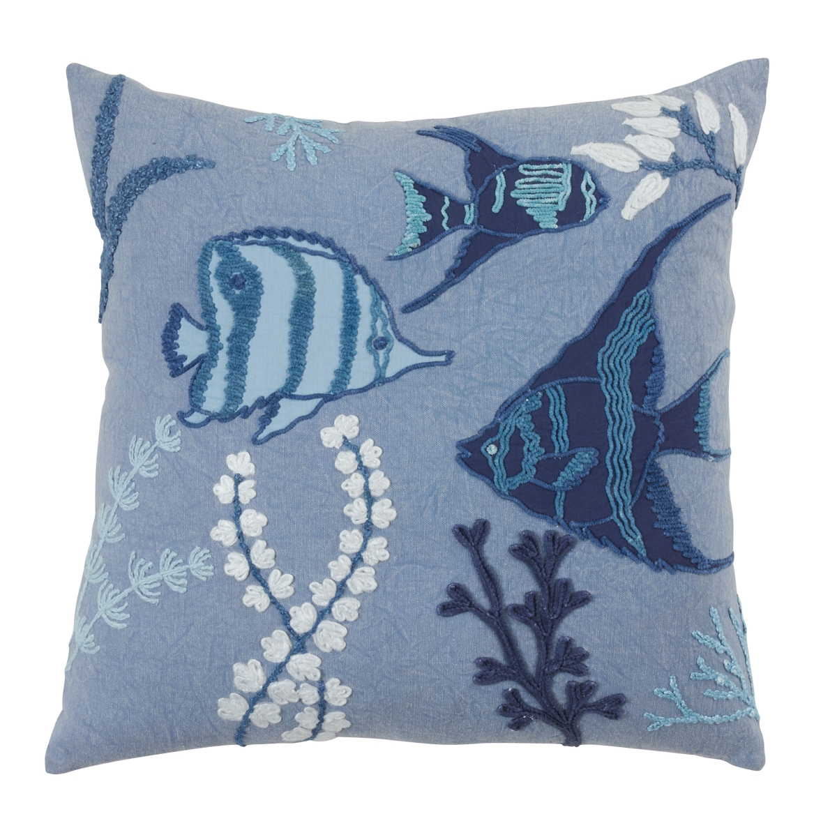 693.BL20SD 20 in. Stonewashed Fish Throw Pillow with Down Filling, Blue
