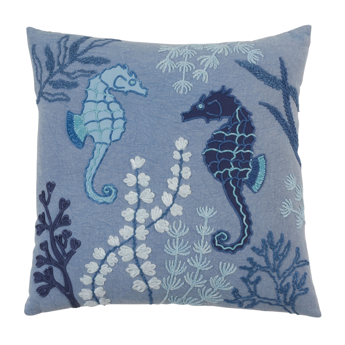 20 in. Stonewashed Sea Horse Throw Pillow with Poly Filling, Blue