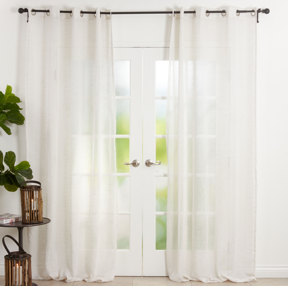 52 x 108 in. Sheer Linen Window Curtains, White