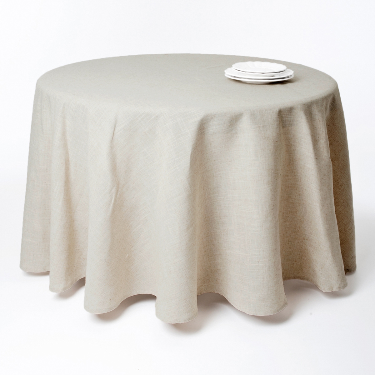 Picture of SARO 731.N132R 132 in. Snow Crystal Round Toscana Natural Round Tablecloth - Natural