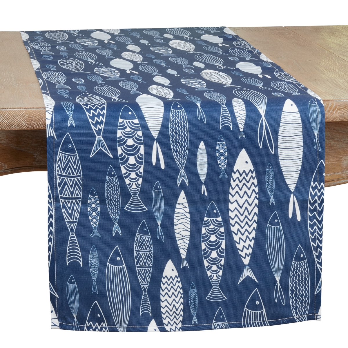 16 x 90 in. Fish Design Table Runner, Navy Blue