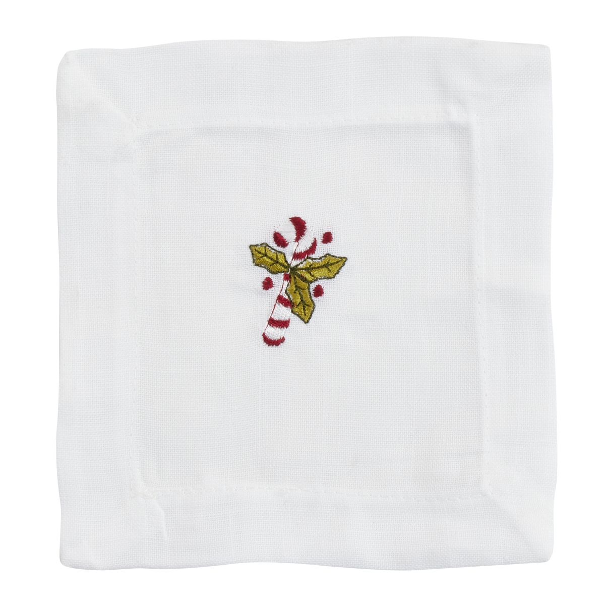 YP132.W6S 6 in. Embroidered Candy Cane Cocktail Napkins, White - Set of 12