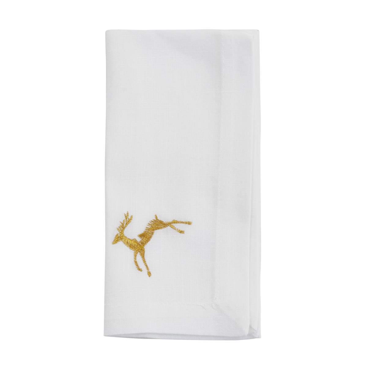 Picture of Saro Lifestyle YP134.W20S 20 in. Embroidered Gold Reindeer Table Napkins, White - Set of 4